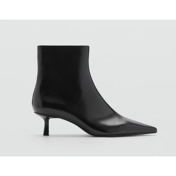 NEW MANGO MNG BLACK TOBI FAUX LEATHER KITTEN HEEL ANKLE BOOTS BOOTIE 39 US 8.5 - Picture 2 of 6